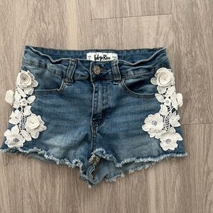 Indigo Rein Blue Denim Shorts with White Floral Lace size 5